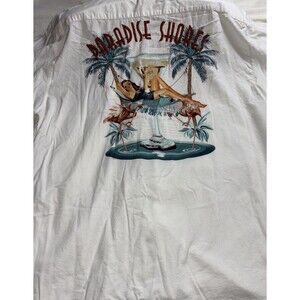 Paradise Shores Collard Button Up Shirt Pin Up Girl Flamingo Embroidery Beach A